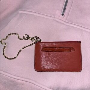 Coach Burnt Orange Patent Leather Bow Card Case ID Holder Key Ring Wallet